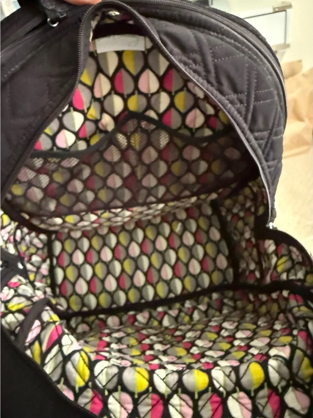 Vera Bradley Black Quilted Backpack with Front Pocket and computer sleeve